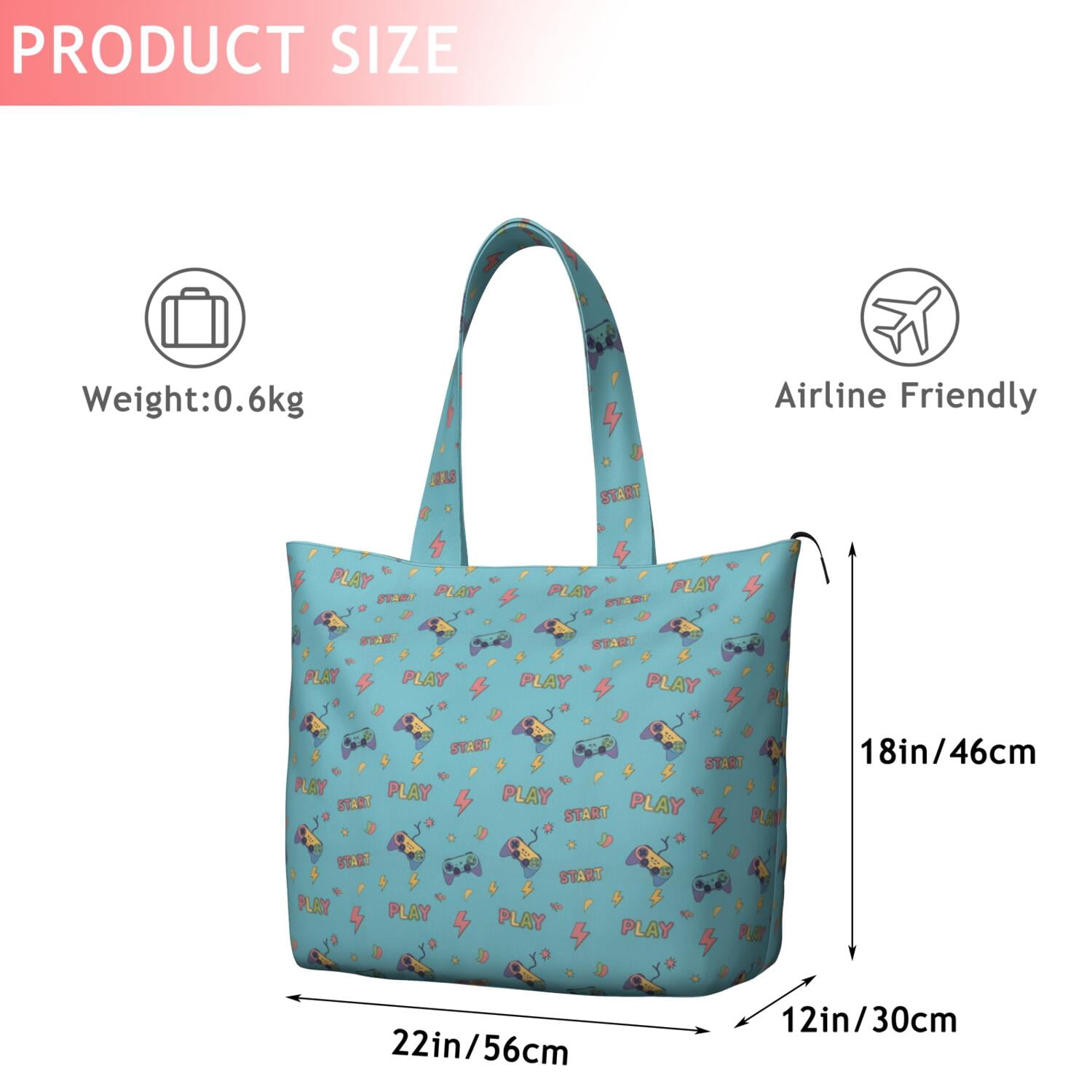 Colorful Games Controller Blue Pattern Travel Tote Bags for Women Carry On,Large Weekender Bags for Women Travel,Multi Functional Duffle Bag for Work,Shopping,Sports
