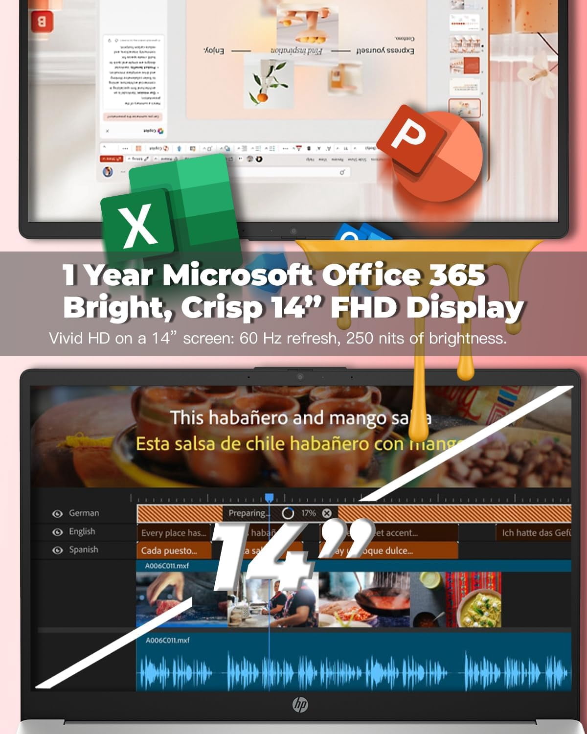HP 14" Flagship Everyday Laptop Computer, 16G RAM, 128G UFS, 256G SD Card, Intel Quad-Core, Windows 11 Pro, AI-Powered, 1-Y Office 365, For Student & Business