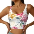 thumbnail image 2 of Haiem Colorful Flowers Pattern Womens Sports Bra - U Neck Padded Low Impact Yoga Bra Workout Crop Top Gym Moisture-Wicking Workout Vest -Large, 2 of 9