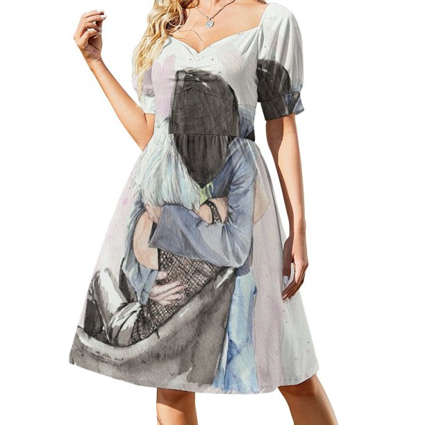 Este es el vestido de manga corta de amor, vestido de cumpleaños, vestido para mujer, ropa de mujer coreana con estilo.