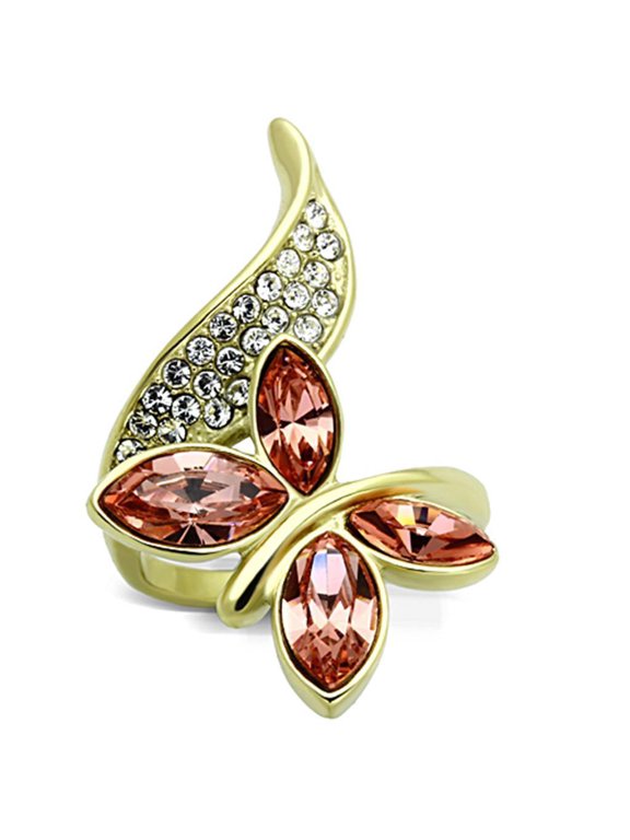 Womens Ring Crystal in Light Peach Stainless Steel Ring with Top Grade