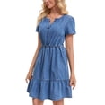 thumbnail image 4 of INSPIRE CHIC Women Denim Dress Casual Short Sleeve Elastic Waist A-Line Ruffle Hem Jean Dresses with Pockets S Blue, 4 of 6