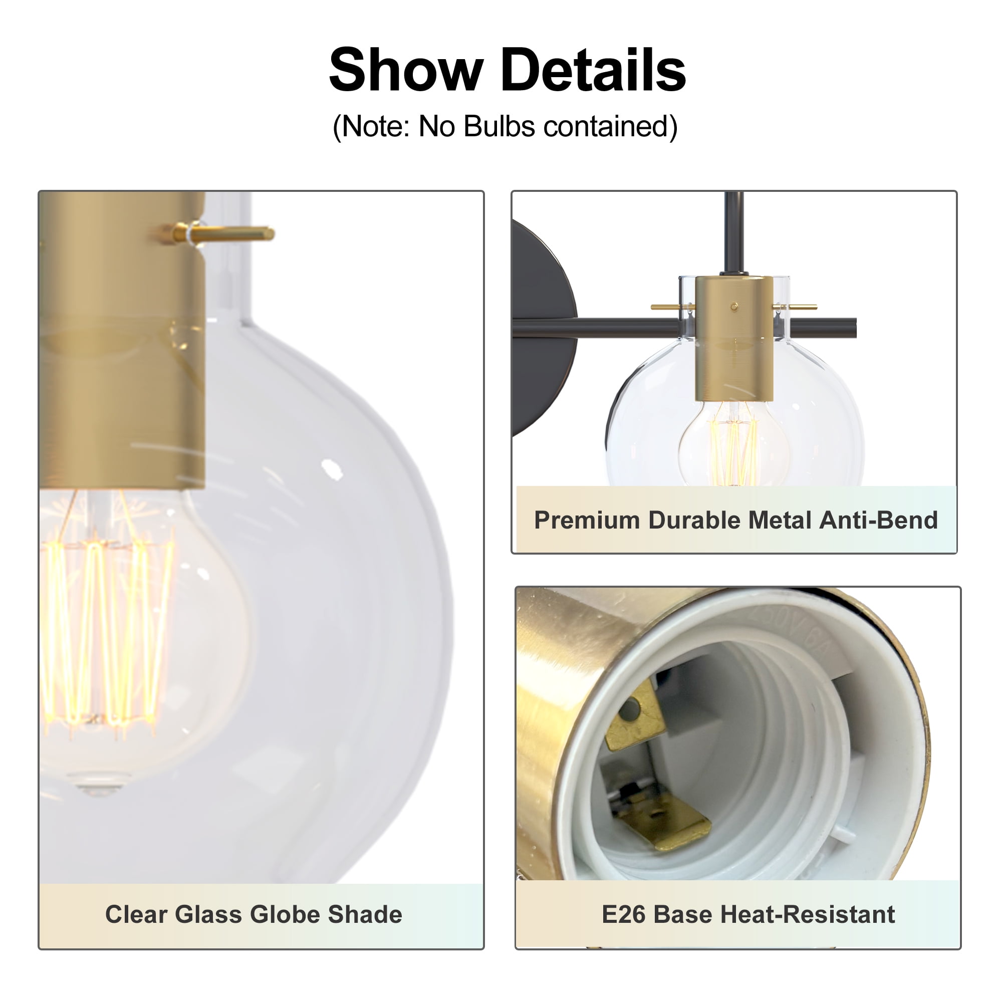 Hironpal 4-Light Bathroom Vanity Light, Bathroom Light Fixtures with Clear Glass Shade over Mirror Cabinet,Brushed Black