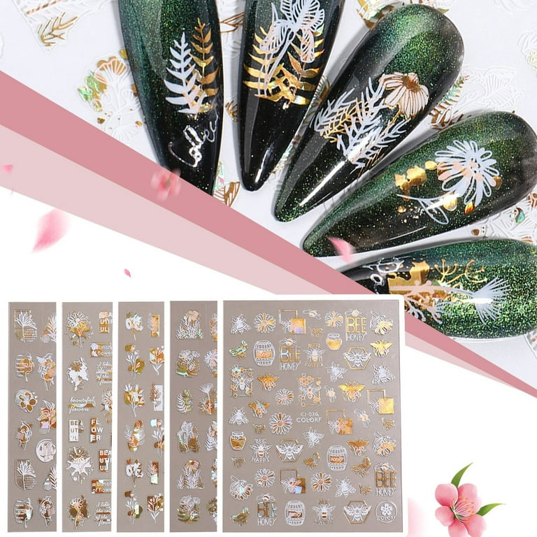 One Sheet Nail Stickers - Holographic Nail Art Decals 3d Nail Stencil For Nails  Manicure Tape Adhesive Foils Diy Decoration - Stickers & Decals - AliExpress