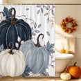 thumbnail image 3 of Navy Blue Fall Shower Curtain, Waterproof Shower Curtains for Bathroom, Pumpkin Botanical Autumn Thanksgiving Washable Fabric Bathtub Curtain Set Bath Decor with 12 Hooks Standard 72"x72", 3 of 8