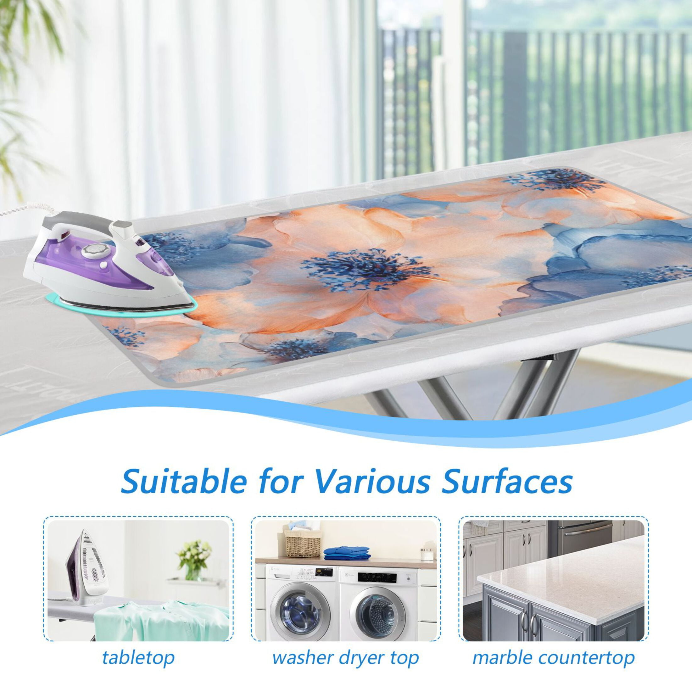 Flowers Oil Painting Ironing Board Covers Heat Resistant Ironing Pad Mat Portable for Travel Washer Dryer Table