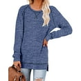 thumbnail image 3 of SHIBEVER Women Long Sleeve T shirts Fall Fashion Side Slit Tunics Tops Pullover Crewneck Sweatshirts Dressy Going Out Tops Loose Blouses Blue, 3 of 5