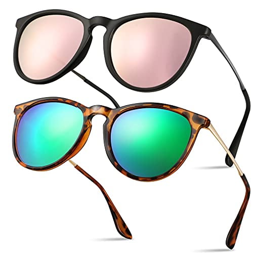 Polarized Sunglasses For Women 100 UV Blocking Vintage Retro Round Fashion Mirrored Lens Sunglasses For Women Pack 2 - BLP