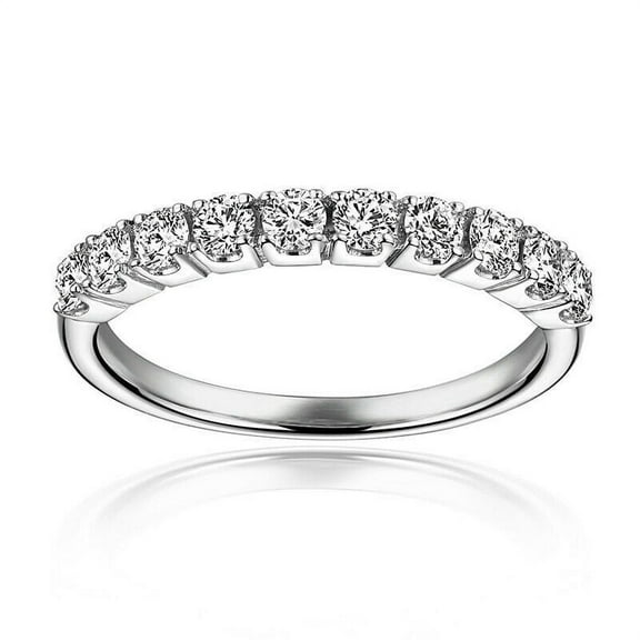 Half Eternity Ring Eternity Moissanite Band Round Cut Eternity Moissaite Diamond Ring 18K White Gold Plated, Anniversary 3mm Matching Band,Promise