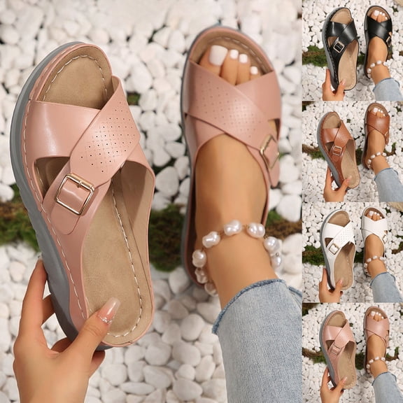 Miluxas Womens Summer Beach Sandals Wedge Open Toe Slides Ladies Dressy Sandals Slipper Platform Comfortable Sandals White 9.5(43)