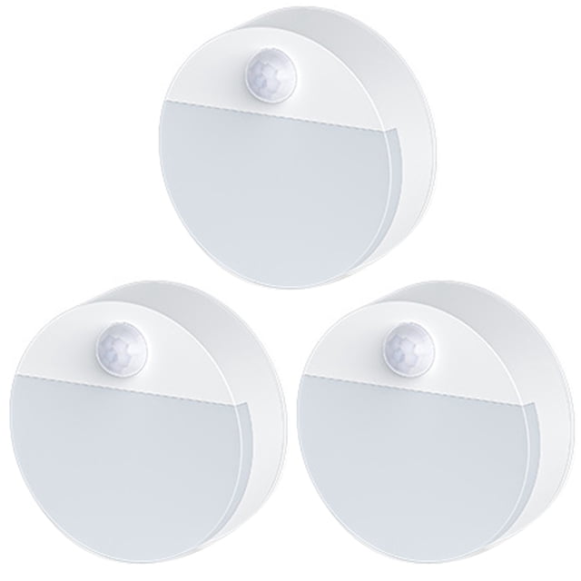 yeacher Motion-Activated Wall Light, Smart Sensor Night Lamp for Cabinets, Stairs, Bedside, 3-Pack Warm White, Battery-Powered (AAA Batteries Not Included)