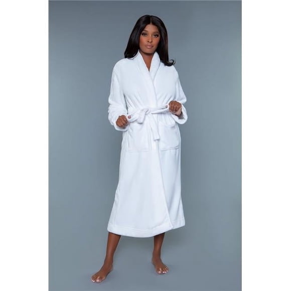 2260-WH-2X-3X Helena Robe en Peluche Pleine Longueur, Blanc - 2X & 3X