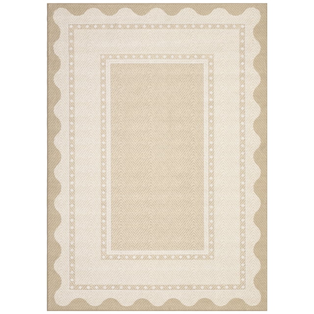 Ultra-Soft Washable Area Rug for Home – Modern Low Pile, Non-Slip, Spot Resistant, Collapsible Living Room Carpet – Geometric Accent Mat, Beige, 9x12ft – Home Décor – US Specs