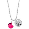 thumbnail image 1 of Delight Jewelry Resin Hot Pink Flamingo Silvertone Script Initial Disc - R - Charm Necklace, 20"+3", 1 of 4