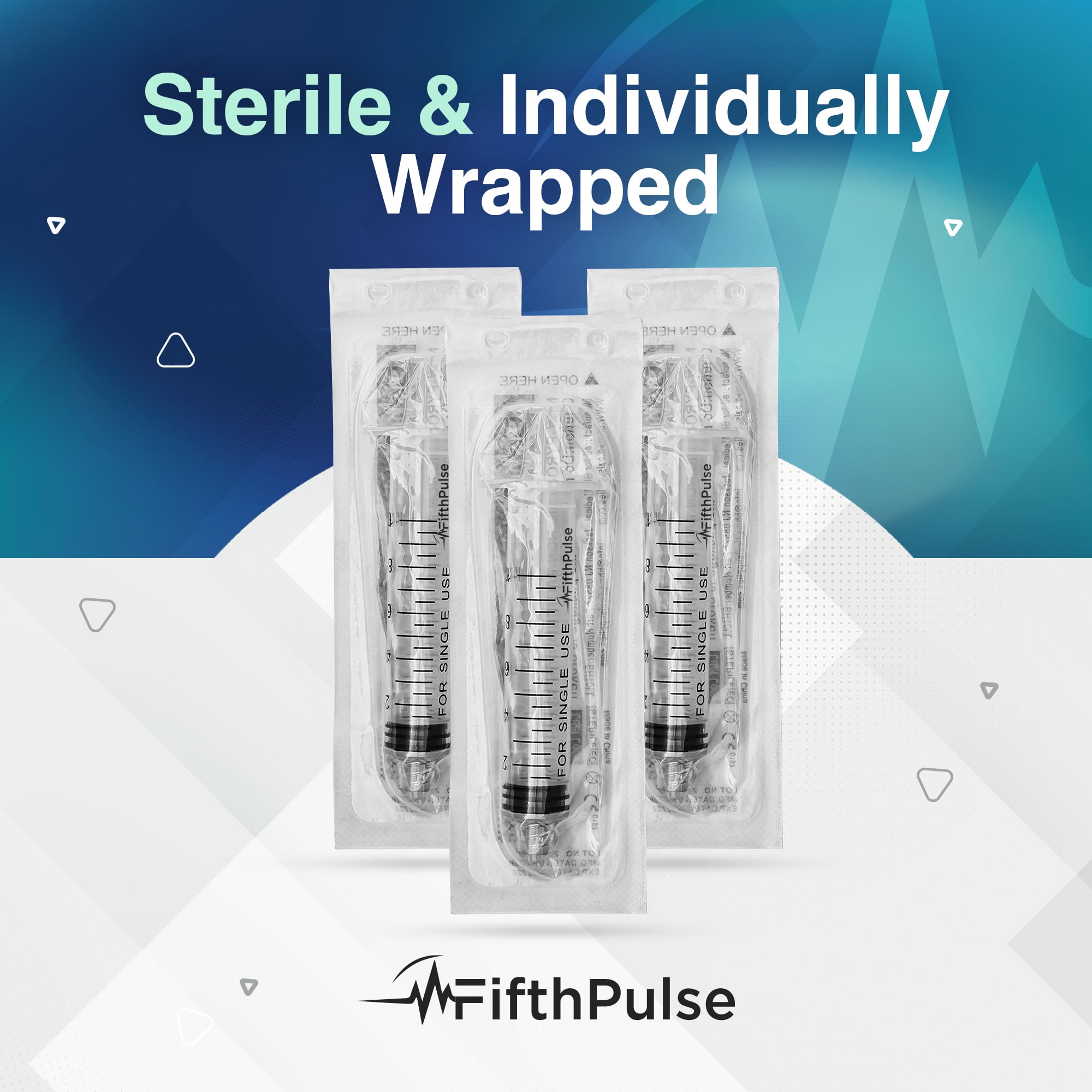 FifthPulse 60ml Syringe with Luer Lock (NO Needle) - Measurement Dispensing, Sterile, Individually Wrapped - 25-Pack