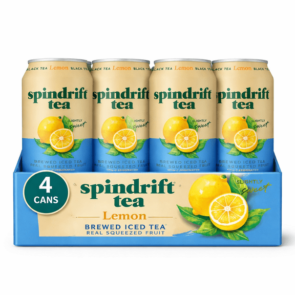 Spindrift Tea, Lemon Brewed Iced Tea, 4 Cans (12oz Each) – Real Squeezed Fruit Iced Tea, Lightly Sweet