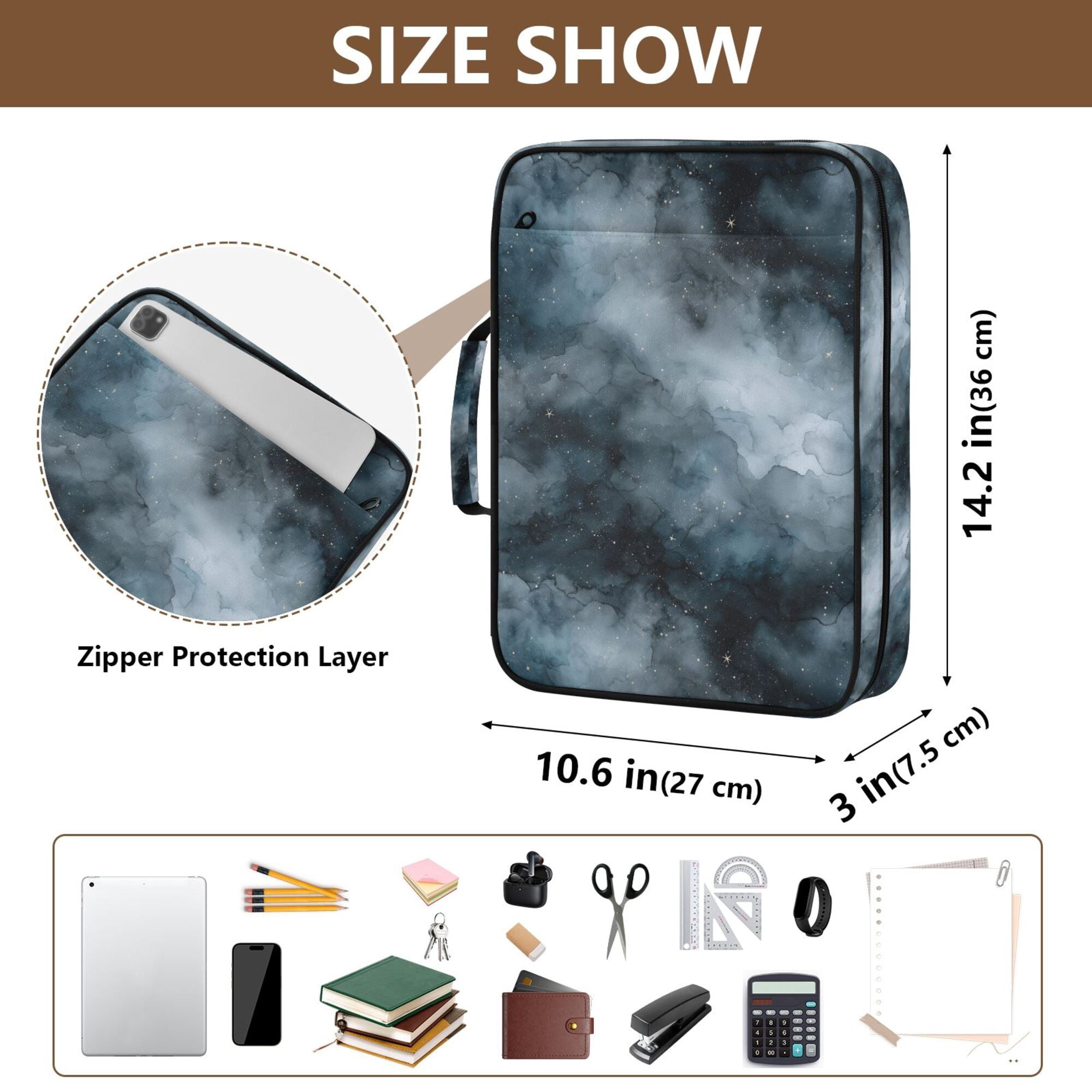FORMRS Accordion File Folder A4 Size 7-Pocket Expanding Document Organizer Bag with 3 Ring Binder, Watercolor Sky Pattern