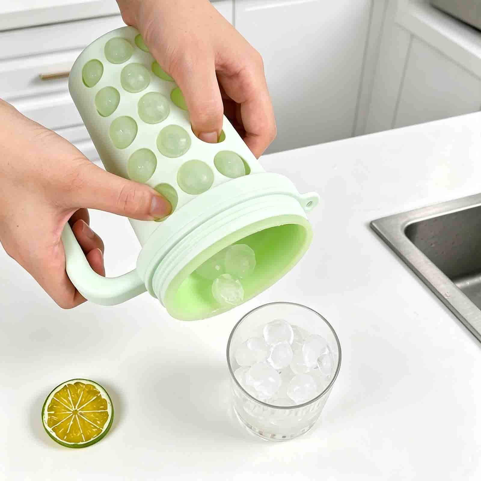Cool and Refreshing Summer Relief Gadget Food-grade Silicone Ice Cubes Tray with Water Bottle Travel Cup and Straw Water Cup