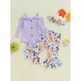 thumbnail image 2 of Infant Baby Girls Halloween Outfits Long Sleeve Bow Cami Romper Pumpkin Flare Pants Set Hairband Cute Fall Clothes, 2 of 8