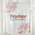 thumbnail image 1 of Flowers Throw Blanket, Peony Camellia Rose Orchid Carnation and Eucalyptus Pastel Floral Style, Flannel Fleece Accent with Custom Name Photo Backdrop, 60" x 50", Pale Rose Dark Seafoam, by Ambesonne, 1 of 4