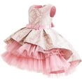 thumbnail image 3 of Flower Girls High Low Tulle Dress Sleeveless Jacquard Princess Birthday Wedding Gown for 2-8Y, 3 of 6