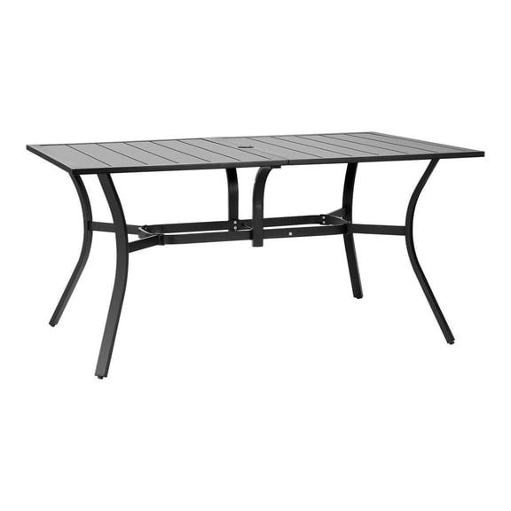 Outdoor Patio Dining Table, 59 inch Long Rectangular Metal Steel Slat Backyard Bistro Tables for 4-6, with 1.5 in Umbrella Hole, All-Weather Large Furniture for Lawn Garden Porch, Black