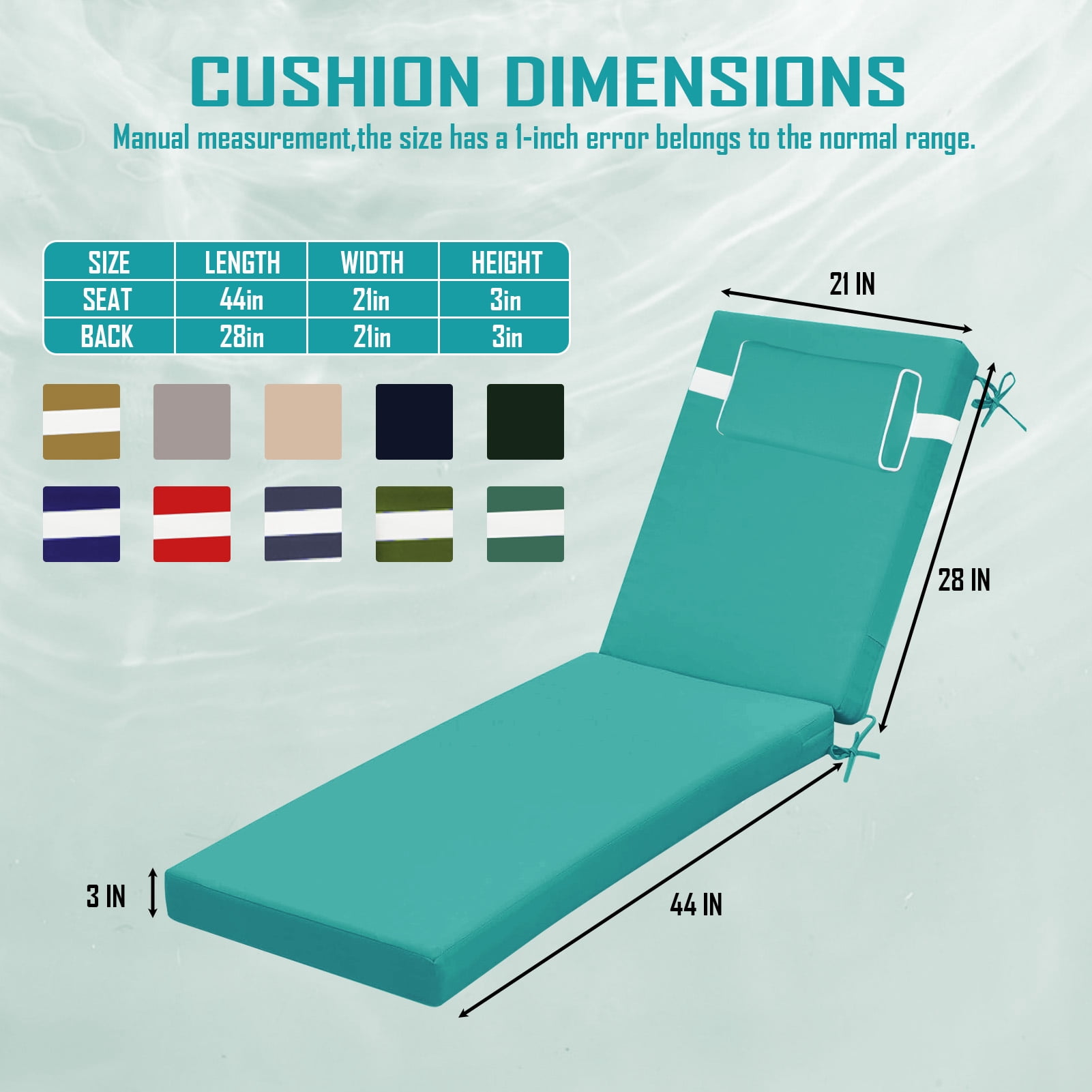 Outdoor Chaise Lounge Cushion with Adjustable Headrest and Straps