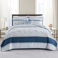 thumbnail image 1 of DDUOXIN Edredones King Size a Rayas - Edredón King Reversible Suave 100% algodón con 2 Fundas de Almohada Colcha con Estampado Floral Juego de Cama de edredón liviano Azul Marino/Azul Claro/Blanco, 1 of 5