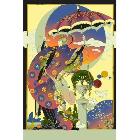 Campbell Art Deco Print - Glamorous 1920s Woman Wearing Ornate Gown in Art Deco Garden Print Wall Art By David Chestnutt