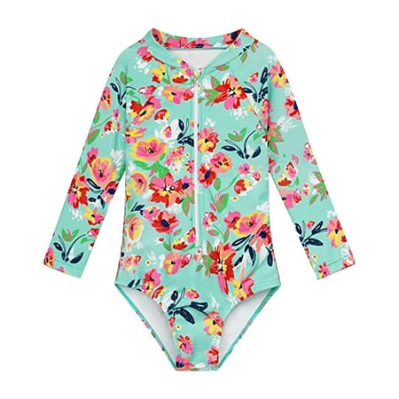 Puawkoer Baby and Toddler Girls Girl Bathing Suits Size 12 Swimsuit Rash Guard Long Cover Up Large Sleeve 1 Piece Zipper Bikini Cover Up Girls Bathing Suits Upf 50+ Kids