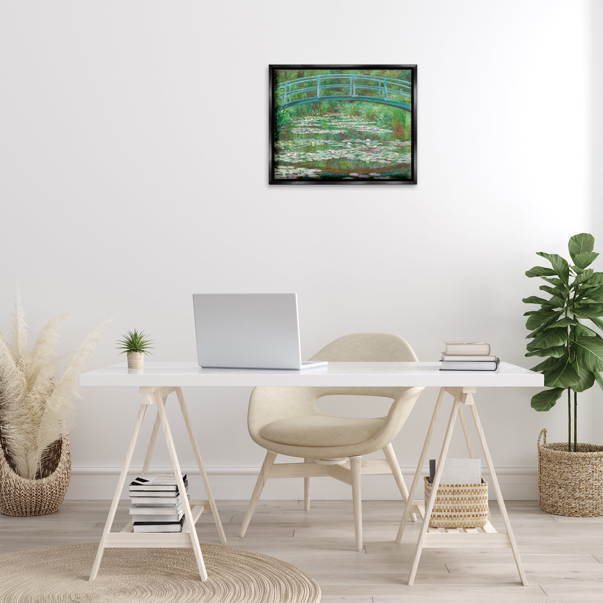 Stupell Industries Classic Monet Japanese Footbridge Landscape & Nature Painting Black Floater Framed Canvas Art Print Wall Art, 21 x 17
