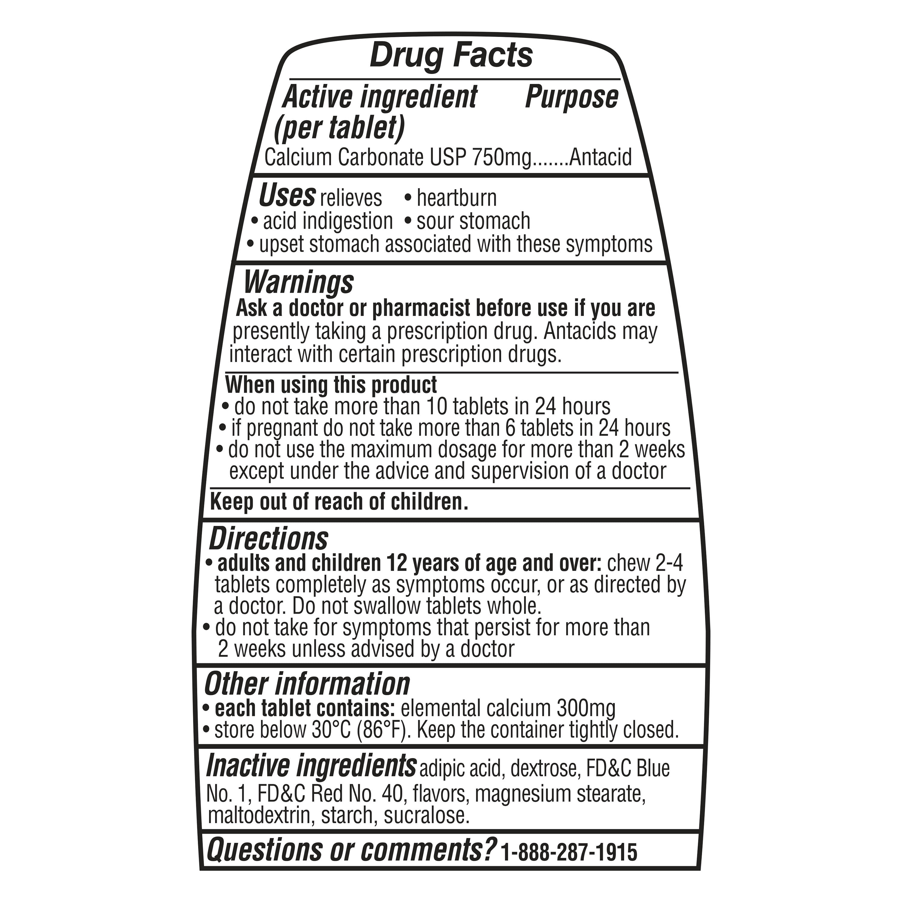Equate Extra Strength Antacid Chewable Berry Tablets, 750 mg, 96 Ct