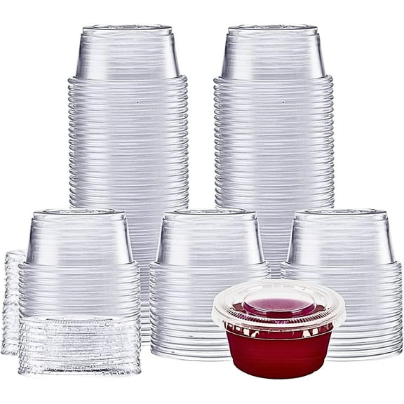 2 oz. Plastic Disposable Jello Shot Cups with Lids 200 Sets | Small Portion Containers, Salad Dressing Dipping Sauce Cups for Souffle, Condiment, Ramekins, and Portion Control