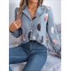 thumbnail image 5 of Blusa de Larga para Mujer, Informal, Elegante, con Estampado de Solapa, Corte Holgado, para Oficina. Azul S, 5 of 10