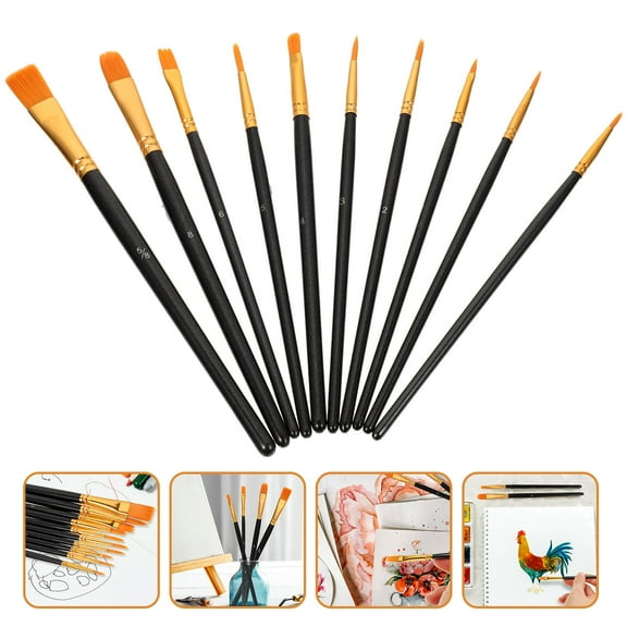 WEAVILUX Nylon Brush for Painting Paintbrushes Watercolor Painting Black 1 Set (10PCS)