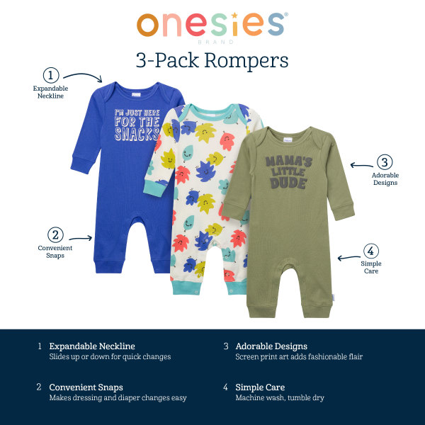 Onesies Brand Baby Boy 3-Pack Footless Pajama Set Sizes (Newborn-24 Months)