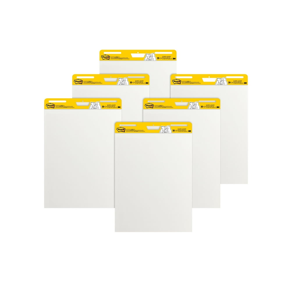 Postit Super Sticky Easel Pad, 25" x 30", 30 Shts/Pad, White, 6 Pads