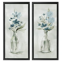 Stupell Industries Elegant Indigo Lilac Flower Jars Botanical & Floral Painting Black Floater Framed Canvas Art Print Wall Art, 15 x 31, Set of 2