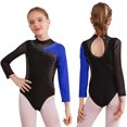 thumbnail image 3 of Traje de patinaje artístico para niñas y niñas, leotardo con diamantes de imitación brillantes, mono transparente de manga larga con cuello simulado y espalda recortada, 3 of 5