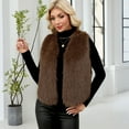 thumbnail image 3 of Stichou Women's Autumn Winter Sleeveless Faux Fur Open Front Cardigan Vest Coat Soft Waistcoat Jacket Outwear Coffee S, 3 of 5