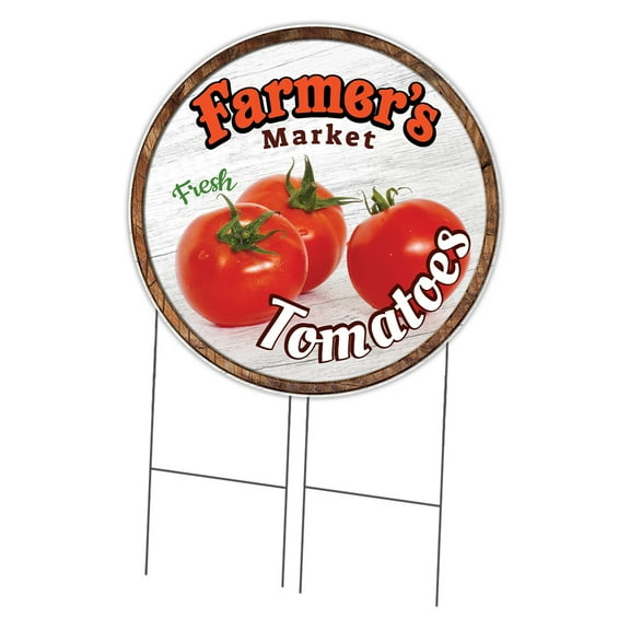 SignMission Corrugated Plastic Sign With Stakes 36" Circular - Farmer's Market Tomatoes | Coroplast Yard Sign With Stake |  Made in the USA