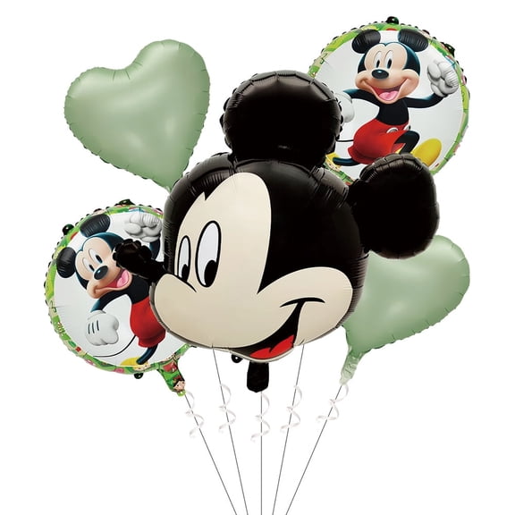 5PCS Mickey And Minnie Anime Balloon Set for Birthday Parties - Cartoon Foil Balloons Kit with String, Perfect for Kids Adults Decoration Theme Celebration