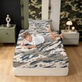 thumbnail image 3 of Manfei Abstract Camouflage Twin Fitted Sheet, Vintage Camo Bedding, Pebble Gray, 2 Pieces, 1 Fitted Sheet and 1 Pillowcase, 3 of 6