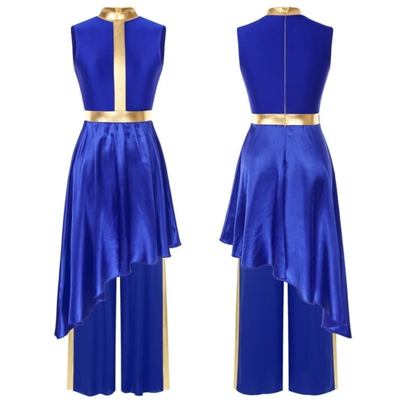 Women Liturgical Dance Outfit Dress Invisible Dancewear With Loose Pants For Praise Lyrical Dance Choir Stage Performance