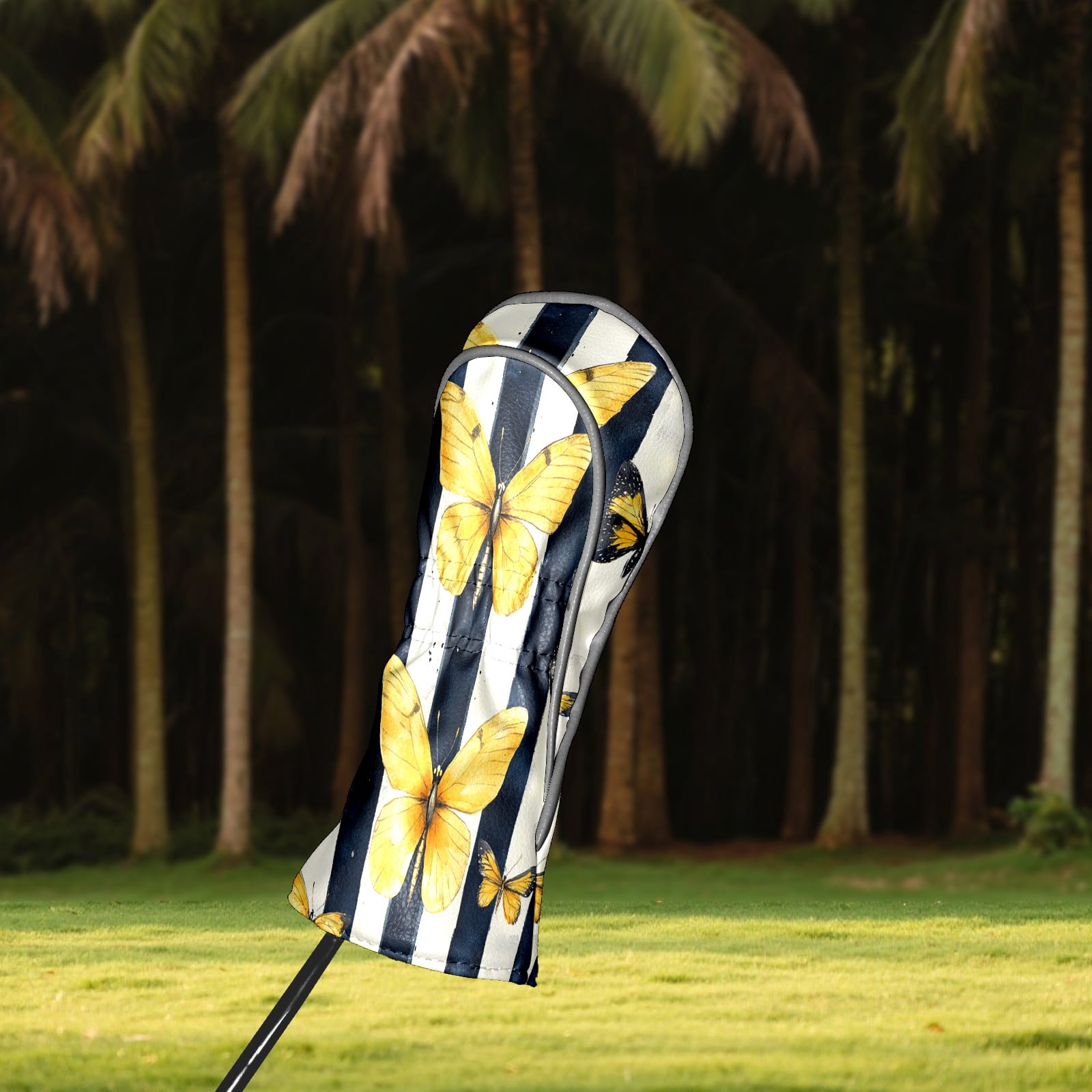 Golf Club Covers PU Leather Waterproof Head Covers for Fairway Woods Hybrids Yellow Butterfly Unisex Fits Most Brands