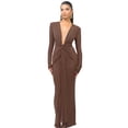 thumbnail image 1 of Vestido largo UEHCNFU para mujer, cuello en V profundo, ajustado fruncido, caqui, 1 of 6