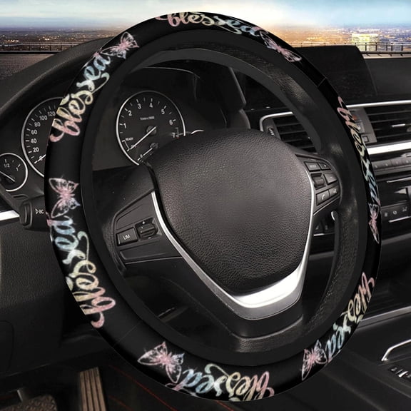 Car Steering Wheel Cover for Women Men, Non-Slip Breathable Steering Wheel, Colorful Butterfly Blessed Steering Wheel Protector, Car Accessories, Universal 14" 02/2-15" Fit Auto, Suvs