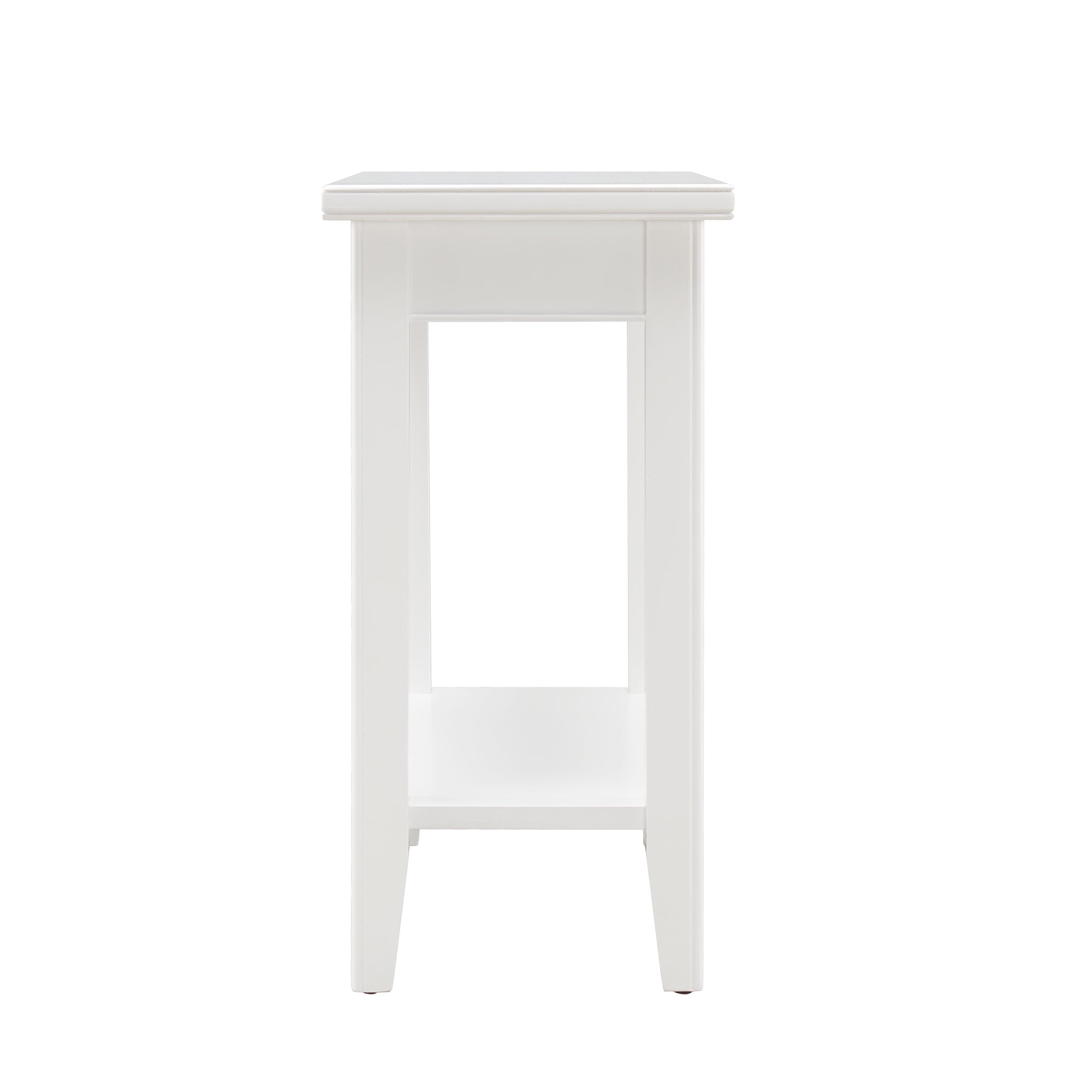 White Solid Wood Narrow End Table with Shelf, Small Space, 12 in. W