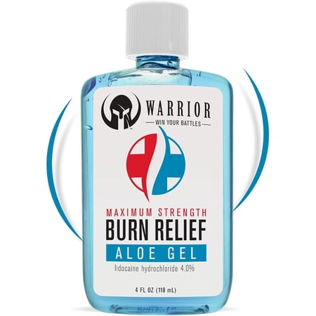Warrior Burn Relief Gel for Skin – Made in USA Aloe with Aloe Vera Gel with Lidocaine 4% – Highly Effective for Sunburns, Minor Burns After Sun & Insect Bites Relief – Fragrance Free (4 FL OZ)