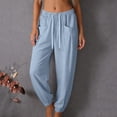 thumbnail image 2 of hlysgo Pajama Lightweight Pants for Women Elastic Drawstring Waist Trousers Wide Leg Soft Comfort Sleeping Pant with Pockets Light Blue,S, 2 of 6